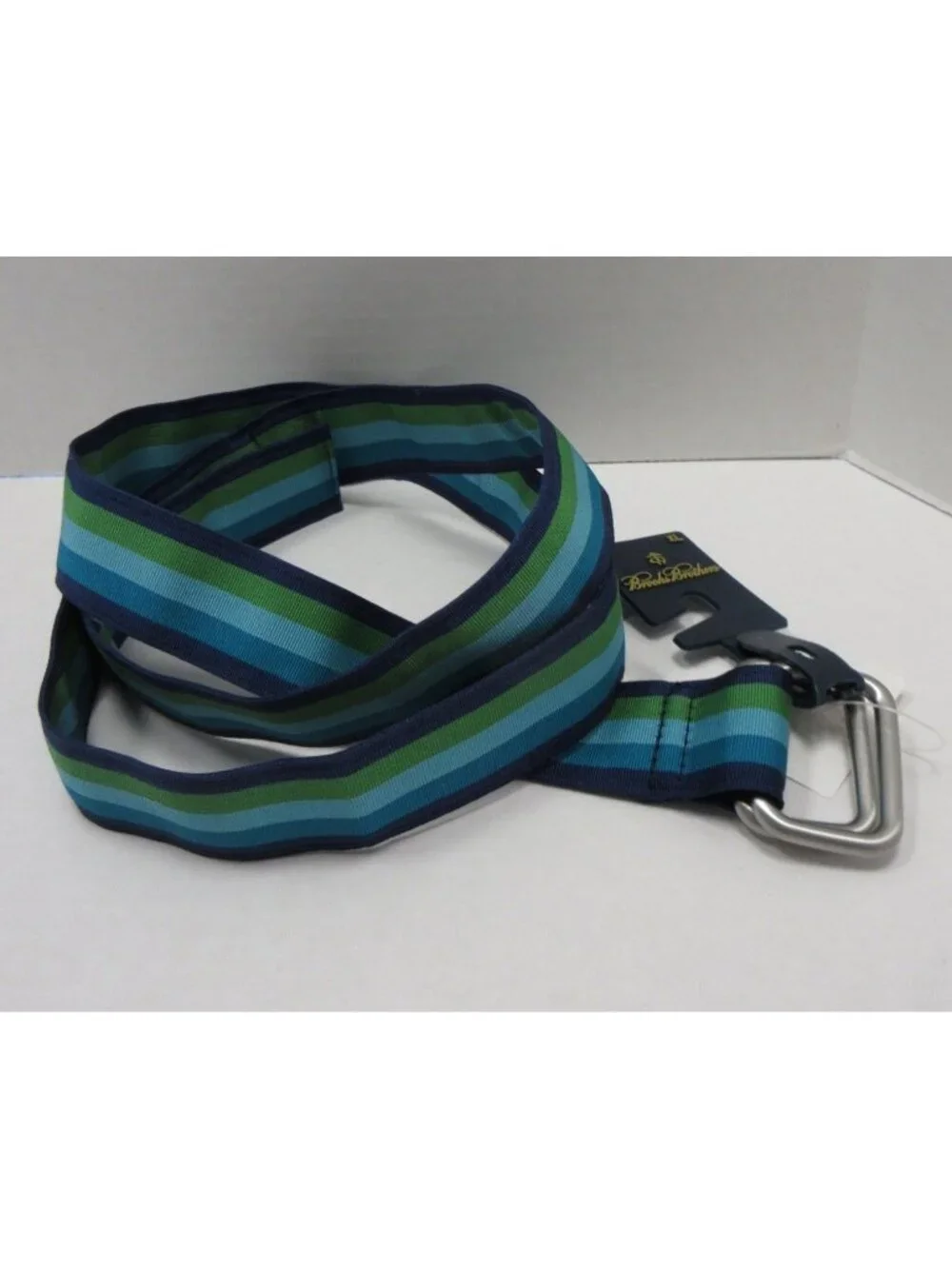 Brooks Brothers Belt XL Green Webbing Striped D Ring Fabric Ribbon NEW